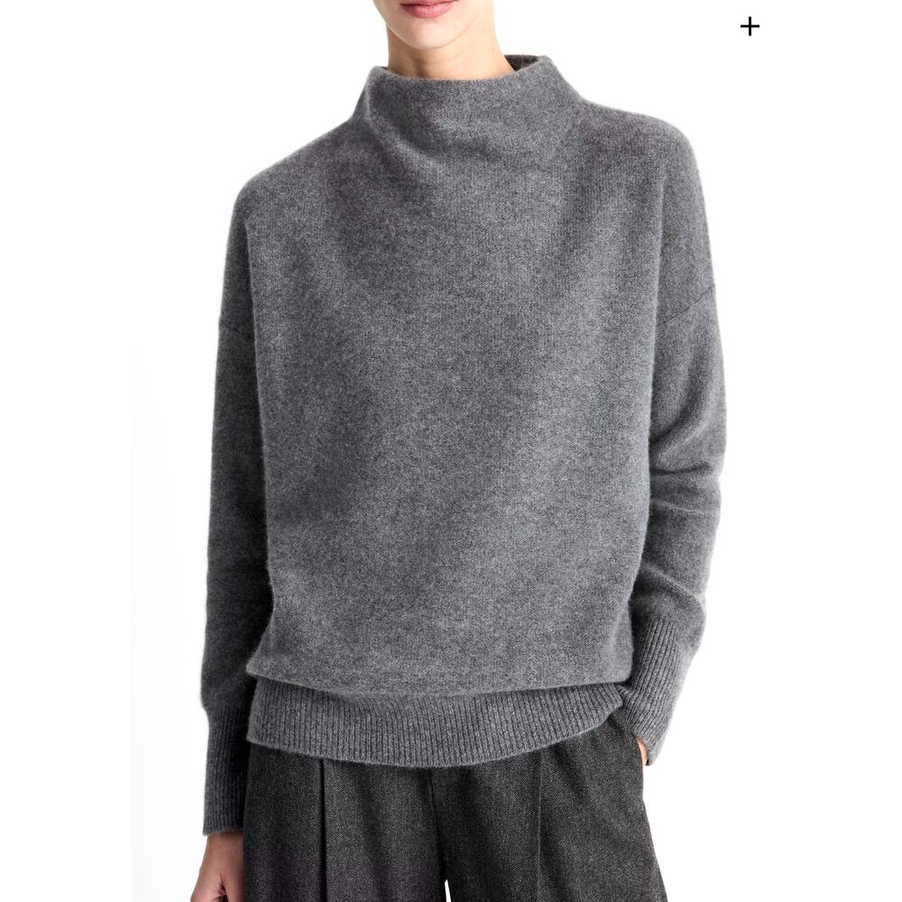 Vince S Plush 100% Cashmere Funnel Neck Sweater $448 Turtleneck MarbleGray